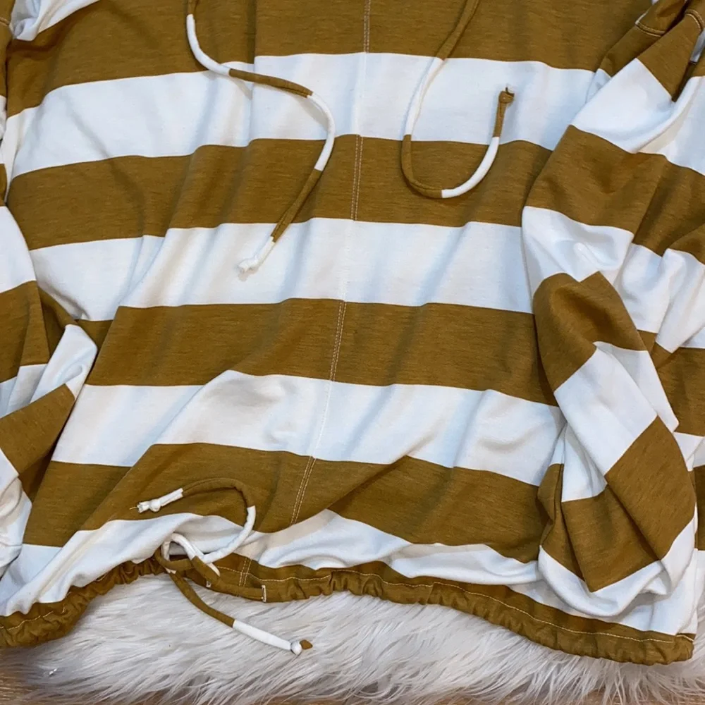 {aerie} striped hoodie • mustard/white • size large - Picture 4 of 5